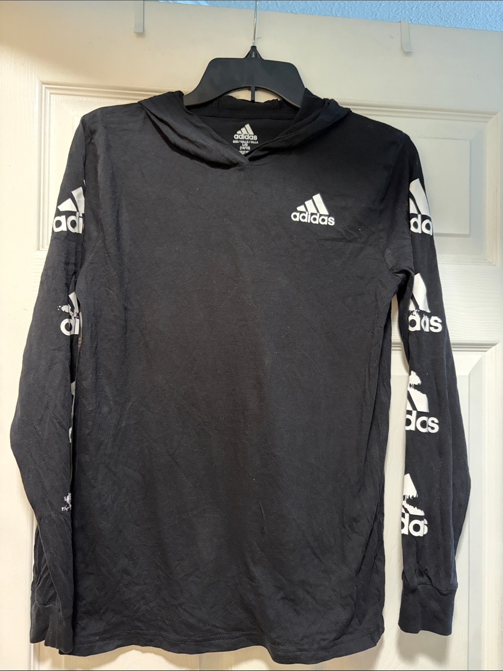adidas Black Hoodie with White Logo Sleeve Detail